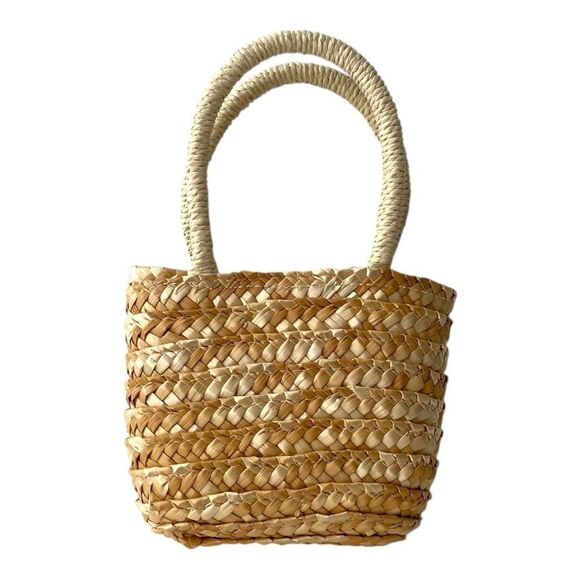 NWT Stylish Tan Woven Mini Tote Bag - Picture 1 of 9